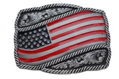 Men Women Silver Metal Belt Buckle Western Fashion USA Flag United Sates America