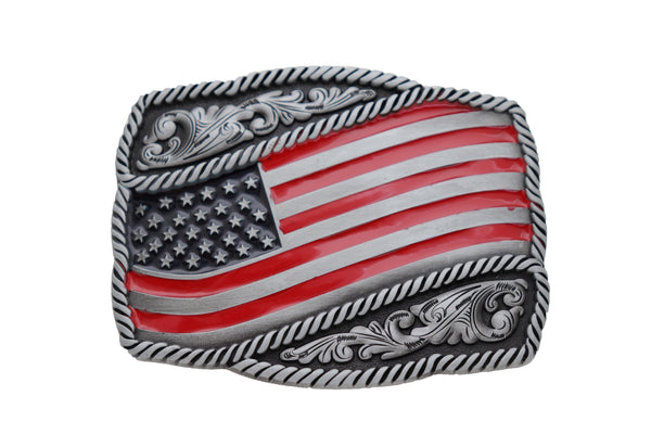 Brand New Men Women Silver Metal Belt Buckle Western Fashion USA Flag United Sates America