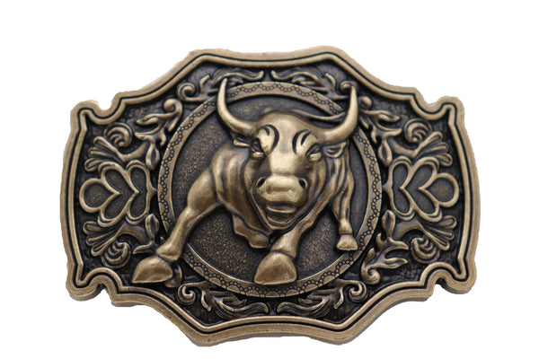 Brand New Men Antique Gold Metal Belt Buckle Cowboys Western Fashion Bull Rodeo Filigree