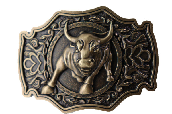 Brand New Men Antique Gold Metal Belt Buckle Cowboys Western Fashion Bull Rodeo Filigree