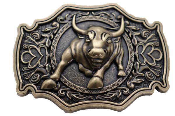 Brand New Men Antique Gold Metal Belt Buckle Cowboys Western Fashion Bull Rodeo Filigree