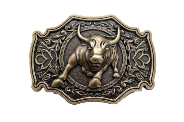 Brand New Men Antique Gold Metal Belt Buckle Cowboys Western Fashion Bull Rodeo Filigree