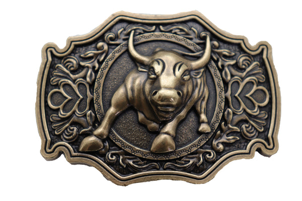 Brand New Men Antique Gold Metal Belt Buckle Cowboys Western Fashion Bull Rodeo Filigree