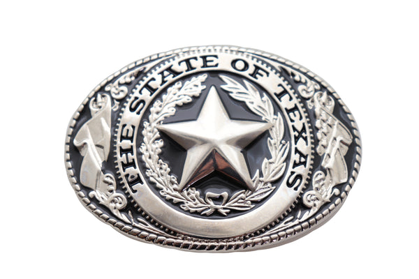 Brand New Men Silver Metal Belt Buckle Western Fashion Cowboy Texas State Lone Star Oval