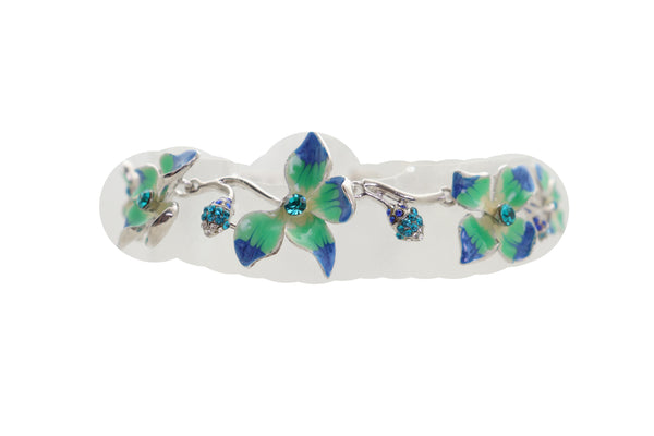 Brand New Women Silver Metal Chain Boot Bracelet Shoe Anklet Fun Blue Flower Elegant Charm