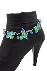 Silver Metal Chain Boot Bracelet Shoe Anklet Fun Blue Flower Elegant Charm