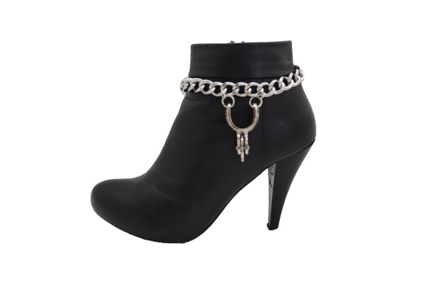Brand New Women Silver Metal Chain Boot Bracelet Western Shoe Horse Spurs Charm Cowgirls