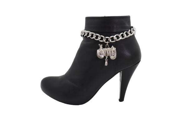 Brand New Women Silver Metal Chain Boot Bracelet Western Shoe Anklet Horse Saddle Charm