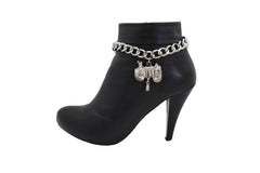Silver Metal Chain Boot Bracelet Western Shoe Anklet Horse Saddle Charm