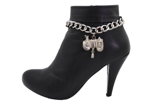 Brand New Women Silver Metal Chain Boot Bracelet Western Shoe Anklet Horse Saddle Charm