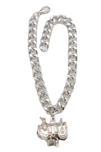 Brand New Women Silver Metal Chain Boot Bracelet Western Shoe Anklet Horse Saddle Charm