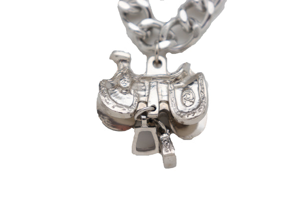 Brand New Women Silver Metal Chain Boot Bracelet Western Shoe Anklet Horse Saddle Charm