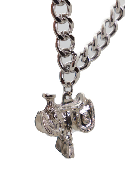 Brand New Women Silver Metal Chain Boot Bracelet Western Shoe Anklet Horse Saddle Charm
