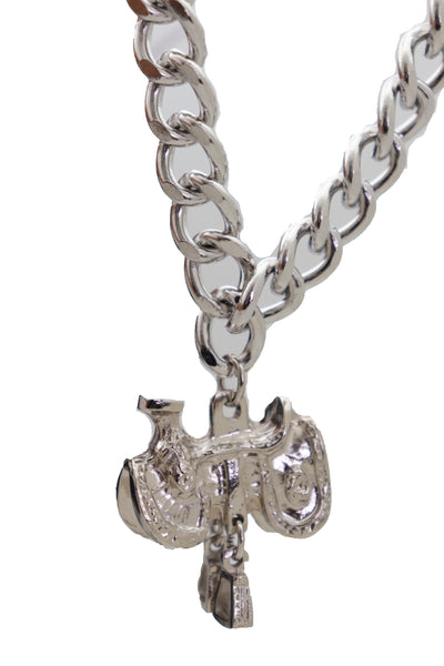 Brand New Women Silver Metal Chain Boot Bracelet Western Shoe Anklet Horse Saddle Charm