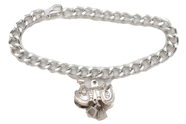 Brand New Women Silver Metal Chain Boot Bracelet Western Shoe Anklet Horse Saddle Charm