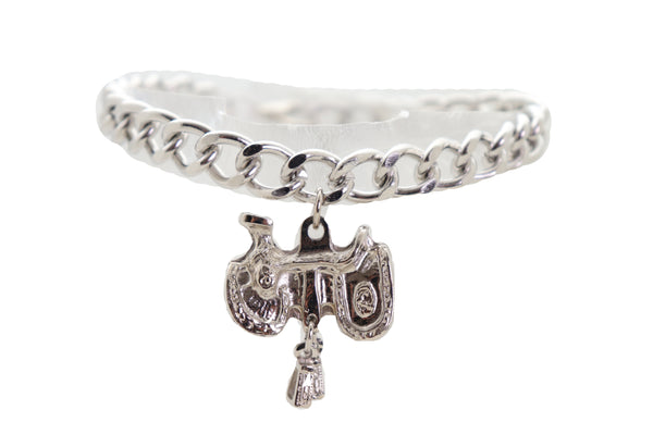 Brand New Women Silver Metal Chain Boot Bracelet Western Shoe Anklet Horse Saddle Charm