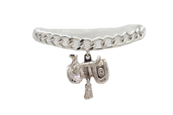 Brand New Women Silver Metal Chain Boot Bracelet Western Shoe Anklet Horse Saddle Charm