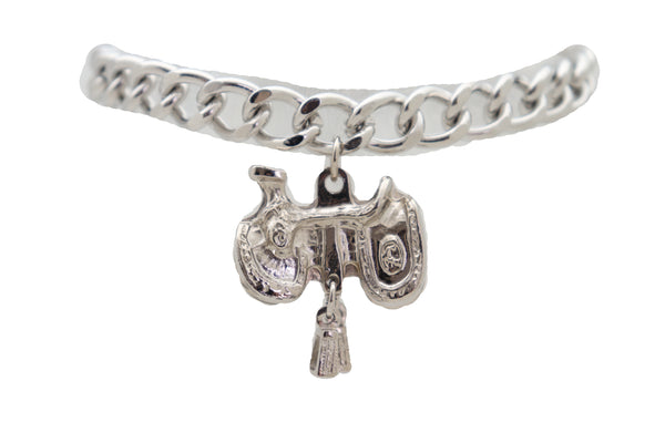 Brand New Women Silver Metal Chain Boot Bracelet Western Shoe Anklet Horse Saddle Charm
