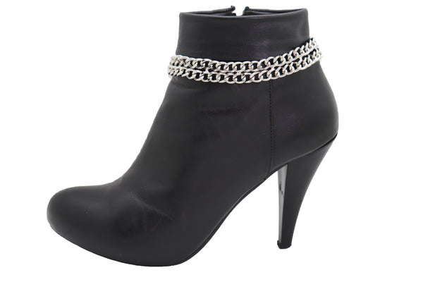 Brand New Women Silver Metal Chain Links Double Strand Boot Bracelet Anklet Shoe Charm