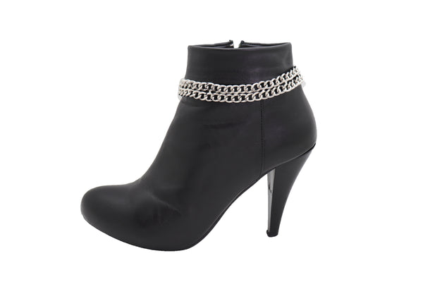 Brand New Women Silver Metal Chain Links Double Strand Boot Bracelet Anklet Shoe Charm