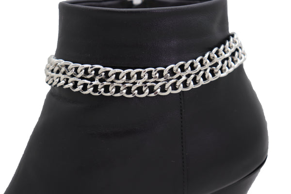 Brand New Women Silver Metal Chain Links Double Strand Boot Bracelet Anklet Shoe Charm