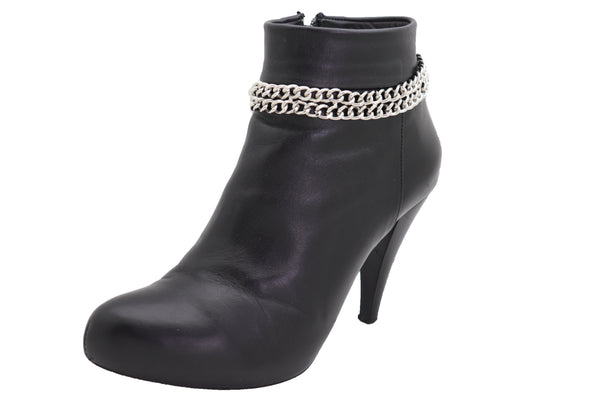 Brand New Women Silver Metal Chain Links Double Strand Boot Bracelet Anklet Shoe Charm