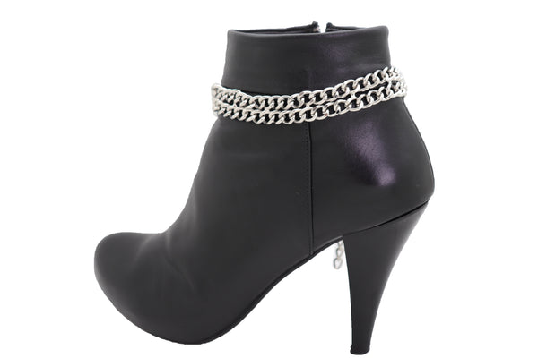 Brand New Women Silver Metal Chain Links Double Strand Boot Bracelet Anklet Shoe Charm