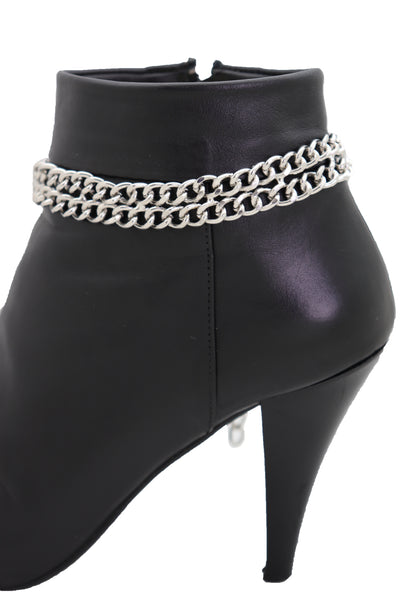 Brand New Women Silver Metal Chain Links Double Strand Boot Bracelet Anklet Shoe Charm