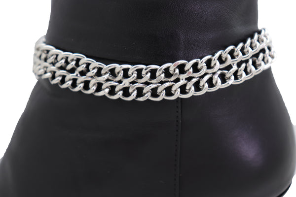 Brand New Women Silver Metal Chain Links Double Strand Boot Bracelet Anklet Shoe Charm
