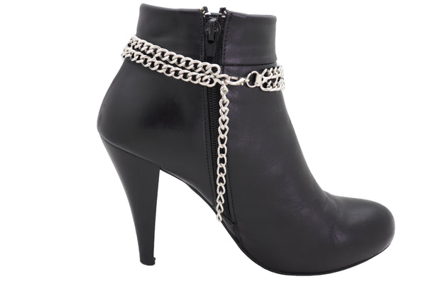 Brand New Women Silver Metal Chain Links Double Strand Boot Bracelet Anklet Shoe Charm