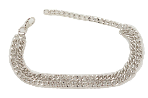 Brand New Women Silver Metal Chain Links Double Strand Boot Bracelet Anklet Shoe Charm