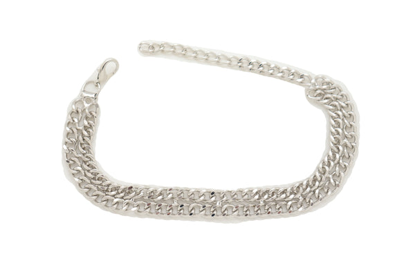 Brand New Women Silver Metal Chain Links Double Strand Boot Bracelet Anklet Shoe Charm