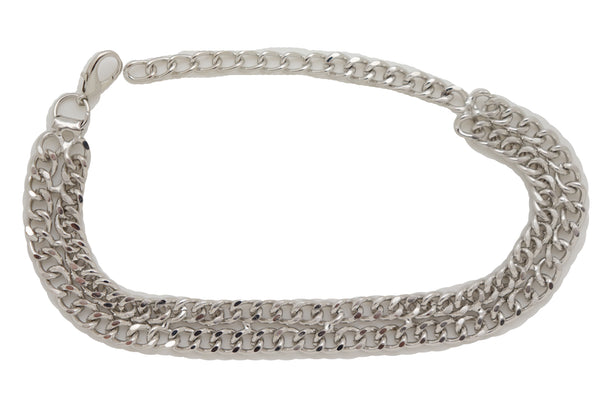Brand New Women Silver Metal Chain Links Double Strand Boot Bracelet Anklet Shoe Charm