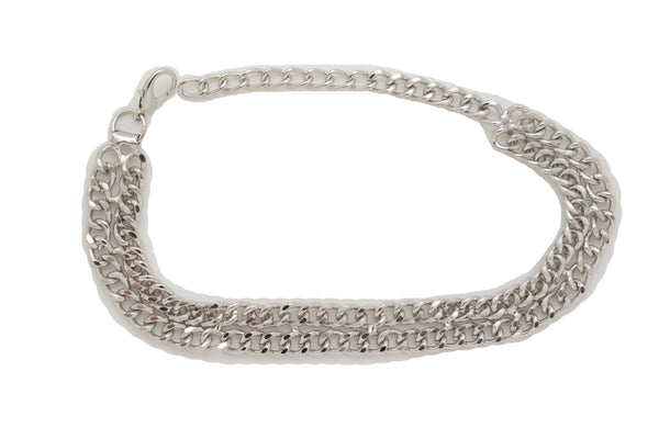 Brand New Women Silver Metal Chain Links Double Strand Boot Bracelet Anklet Shoe Charm