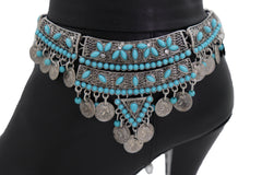 Silver Metal Chain Ethnic Moroccan Boot Bracelet Shoe Charm Turquoise Bead