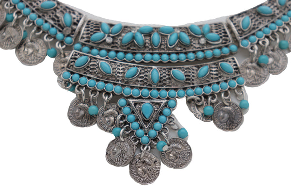 Brand New Women Silver Metal Chain Ethnic Moroccan Boot Bracelet Shoe Charm Turquoise Bead