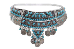 Silver Metal Chain Ethnic Moroccan Boot Bracelet Shoe Charm Turquoise Bead