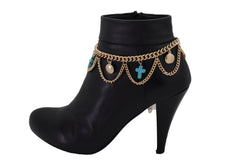 Turquoise Cross Charms Multi Wave Metal Boot Chain