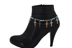 Gold Metal Western Boot Chain Bracelet Shoe Cross Charm Anklet