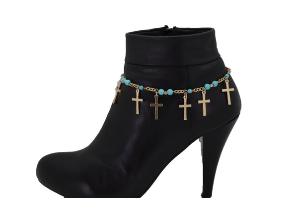 Brand New Women Gold Metal Western Boot Chain Bracelet Shoe Cross Charm Anklet