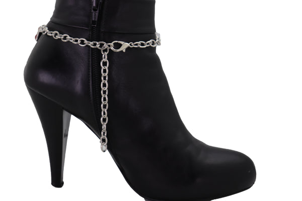 Brand New Women Silver Metal Chain Boot Bracelet Shoe Anklet Red Cross Charm