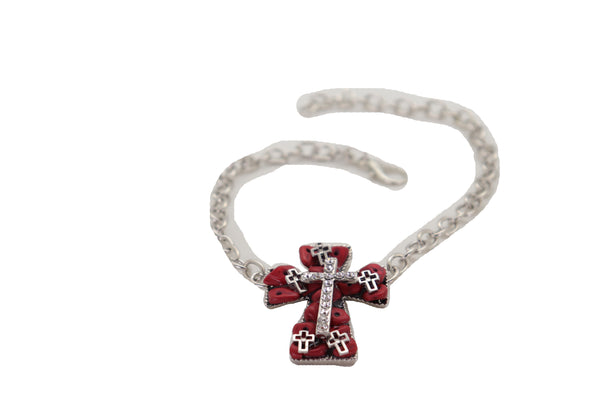 Brand New Women Silver Metal Chain Boot Bracelet Shoe Anklet Red Cross Charm