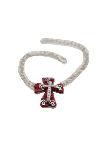 Brand New Women Silver Metal Chain Boot Bracelet Shoe Anklet Red Cross Charm