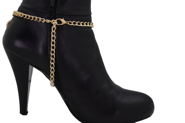 Brand New Women Gold Metal Chain Boot Bracelet Sherriff Fleur De Lis Horseshoe Shoe Charms Adjustable