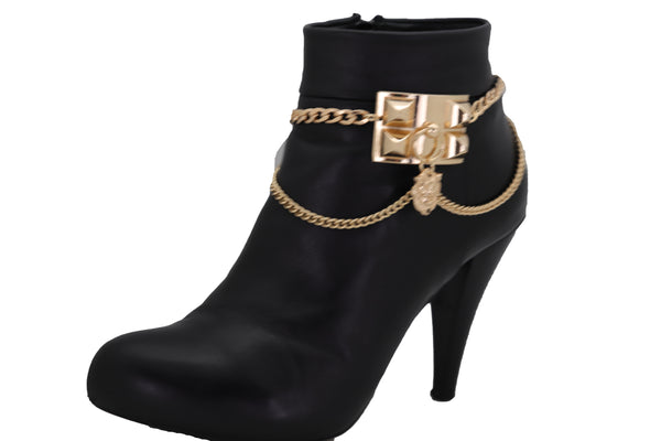 Brand New Women Gold Metal Chain Boot Bracelet Shoe Spikes Lion Charm Side Waves Jewelry