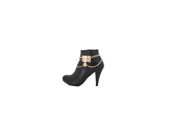 Brand New Women Gold Metal Chain Boot Bracelet Shoe Spikes Lion Charm Side Waves Jewelry
