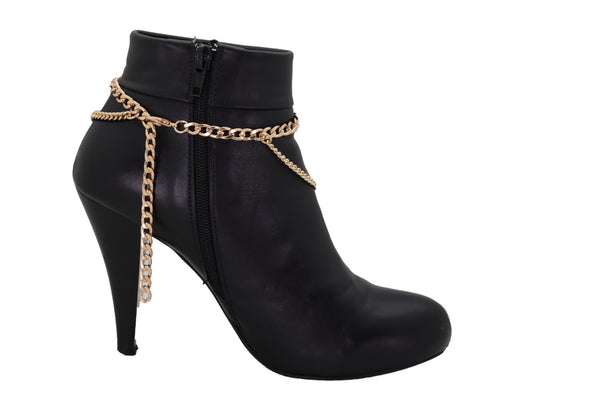 Brand New Women Gold Metal Chain Boot Bracelet Shoe Spikes Lion Charm Side Waves Jewelry