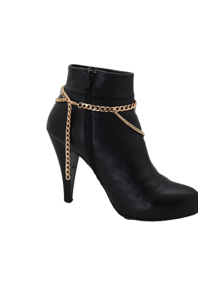 Brand New Women Gold Metal Chain Boot Bracelet Shoe Spikes Lion Charm Side Waves Jewelry