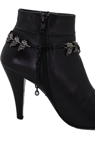 Brand New Women Pewter Metal Chain Boot Bracelet Shoe Turquoise Blue Bead Leaf Charms One Size