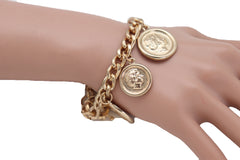 Bracelet Gold Metal Chain Greek Style Coin Street One Size